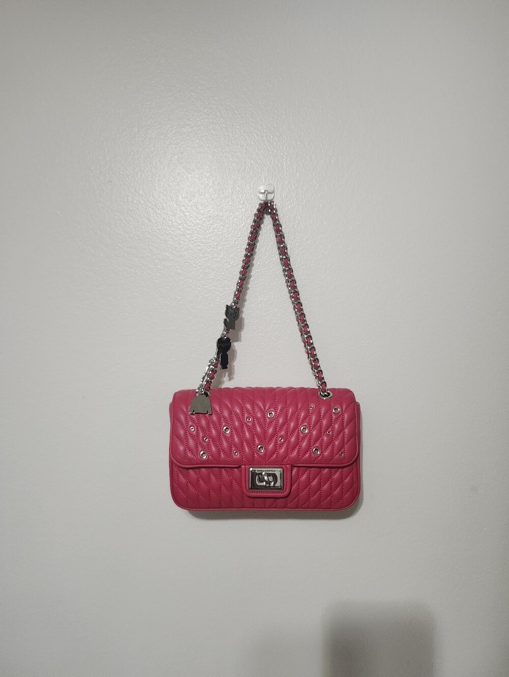 Karl Lagerfeld Hot Pink Quilted Chain-Handle Shoulder Bag - Picture 3 of 6